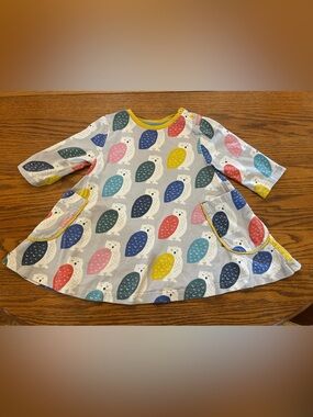 Mini Boden Girls Multicolor Owl Print Dress with Pockets